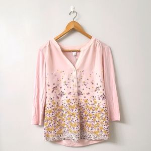 Pink Floral 3/4 Sleeve Button Up Blouse